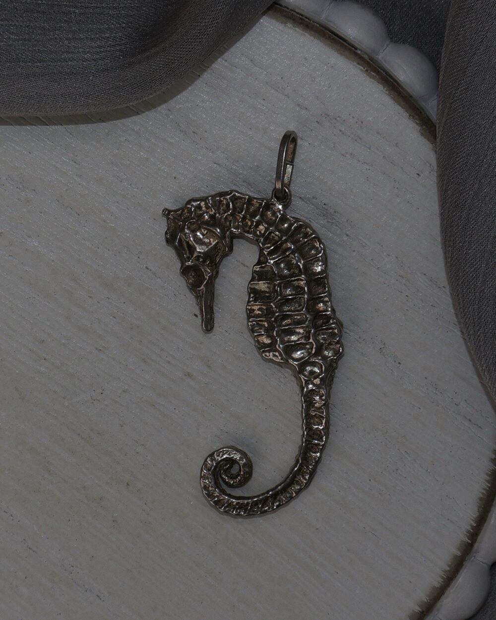 Vintage Sterling Silver Seahorse Pendant 10.24G / 1.9in